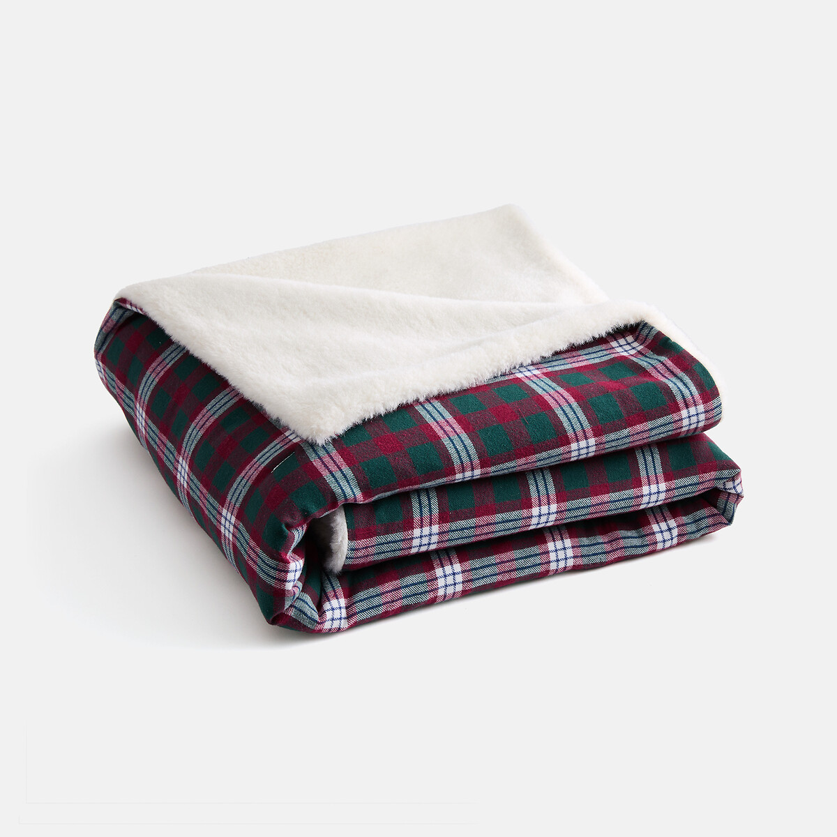 Plaid sherpa et flanelle, LUNAY vert/rouge, LA REDOUTE INTERIEURS