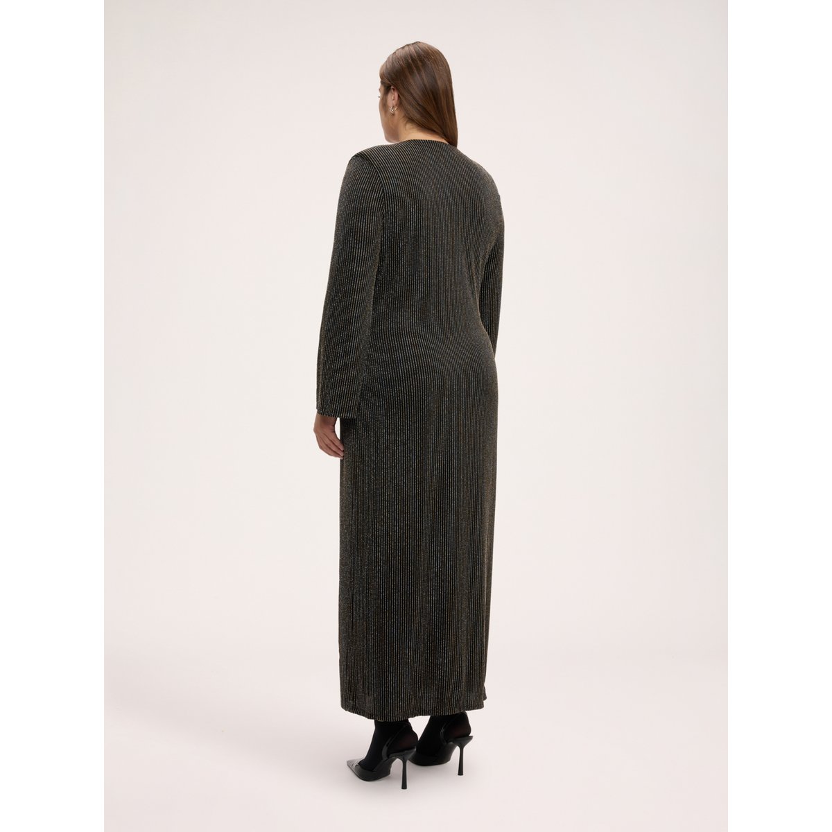 Robe portefeuille longue à col en V avec fente noir, FIORELLA RUBINO