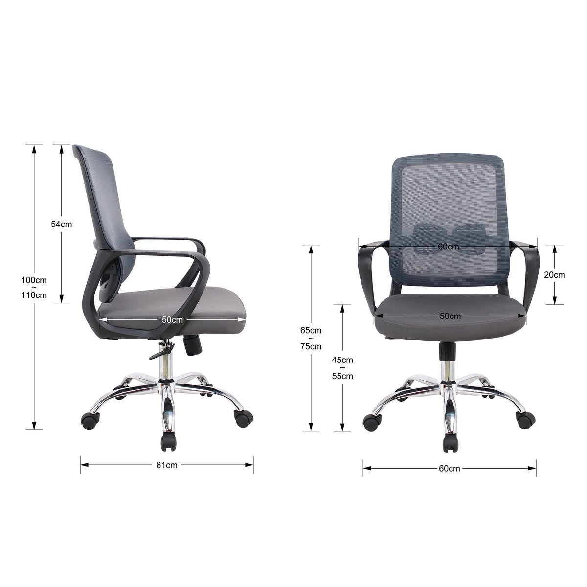 Chaise de bureau, MYLO gris, HISPANOHOGAR