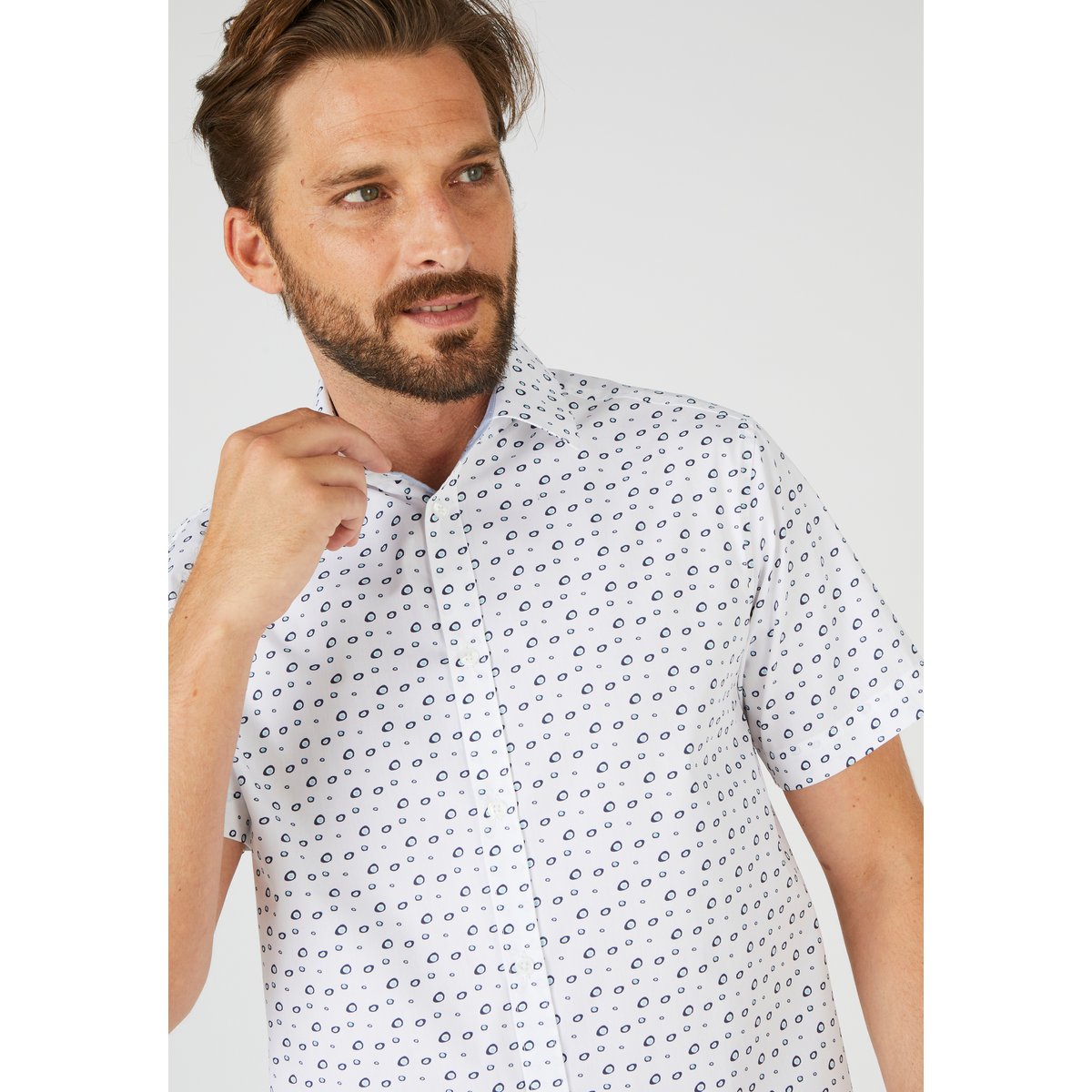 Chemise imprimée en pur coton, manches courtes blanc graphique, DAMART