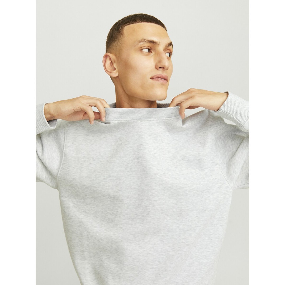 Sweat col rond ample gris clair chiné, JACK & JONES
