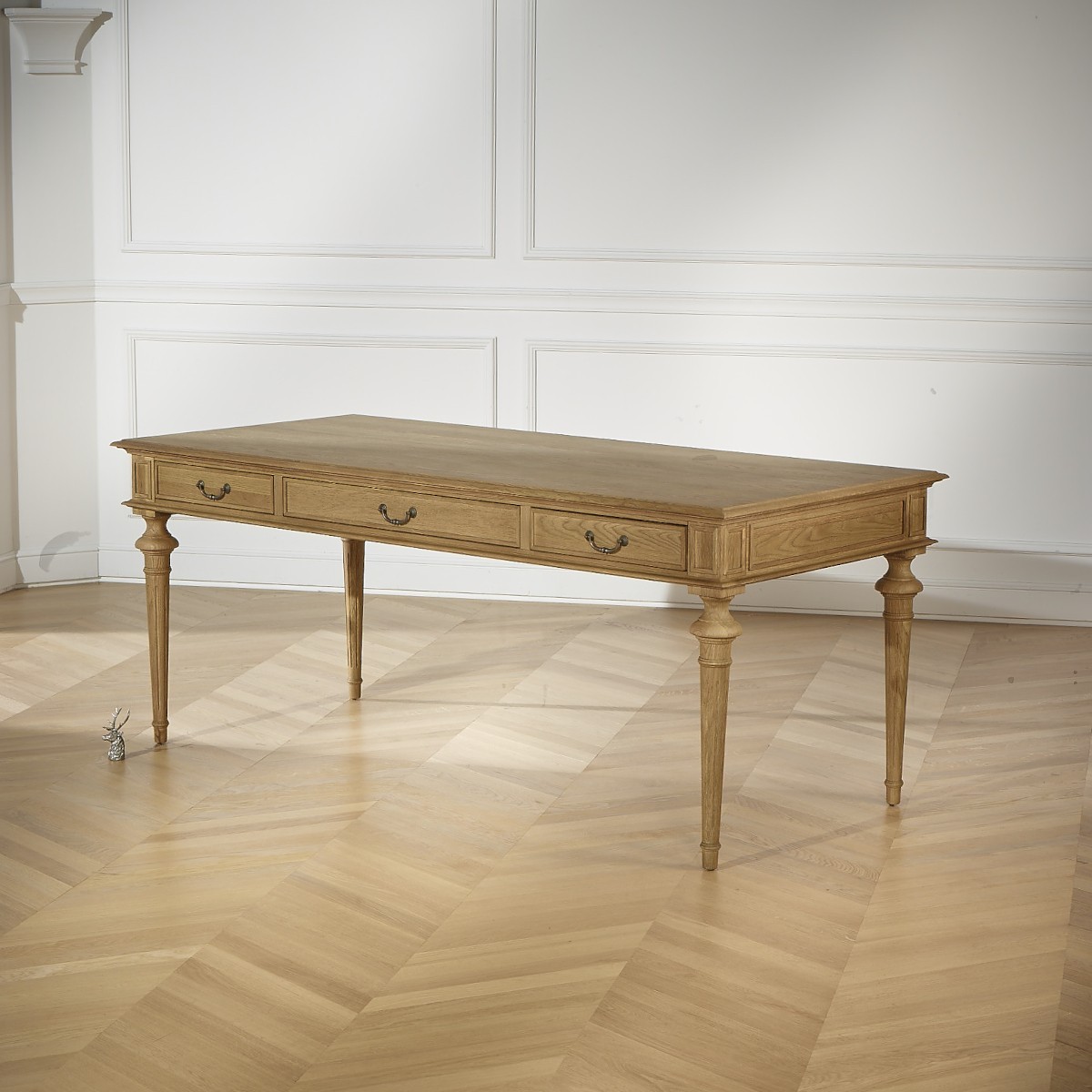 Bureau style shabby chic, plateau en chêne, 3 tiroirs MEGHAN marron, ROBIN DES BOIS