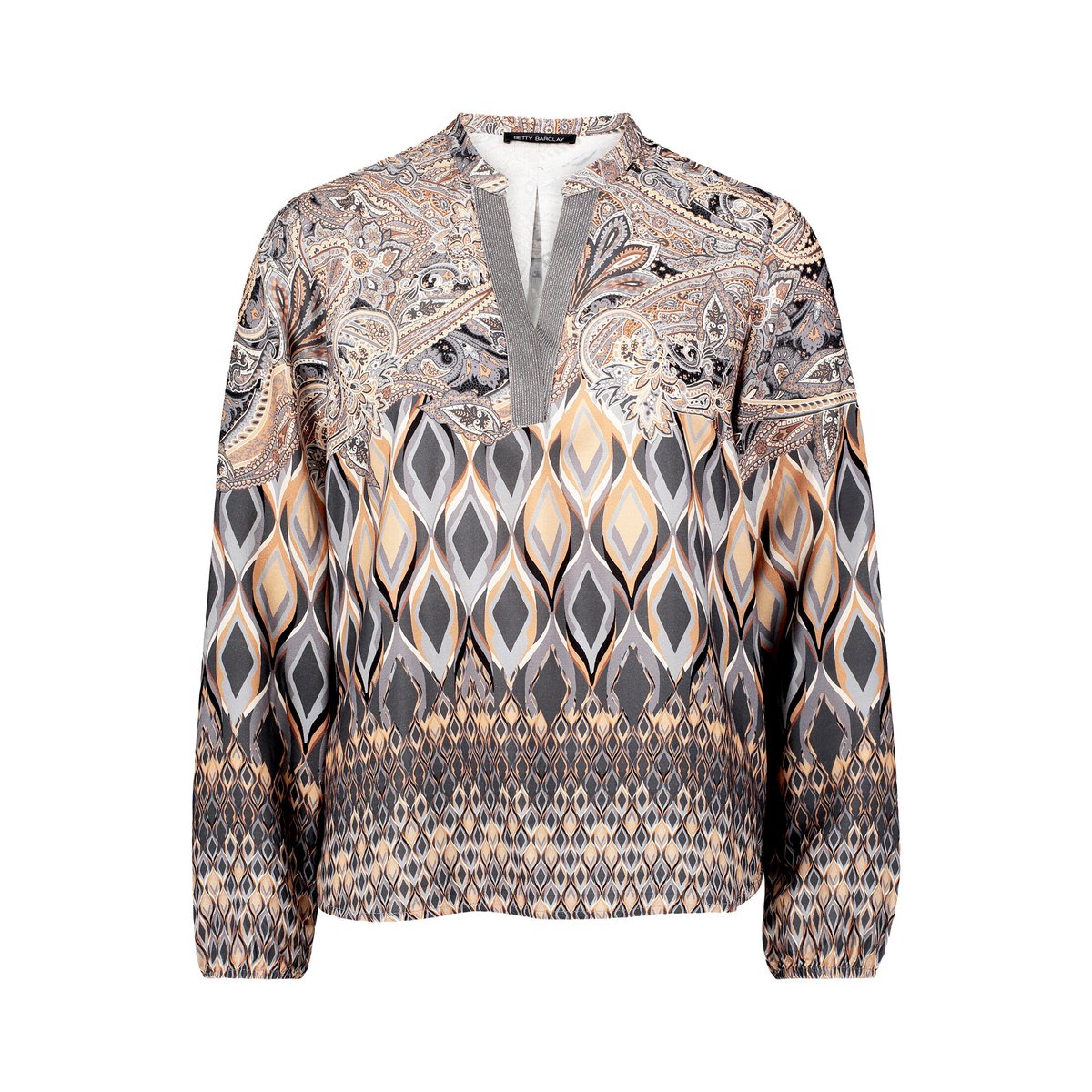 Chemisier long à col droit gris/beige, BETTY BARCLAY
