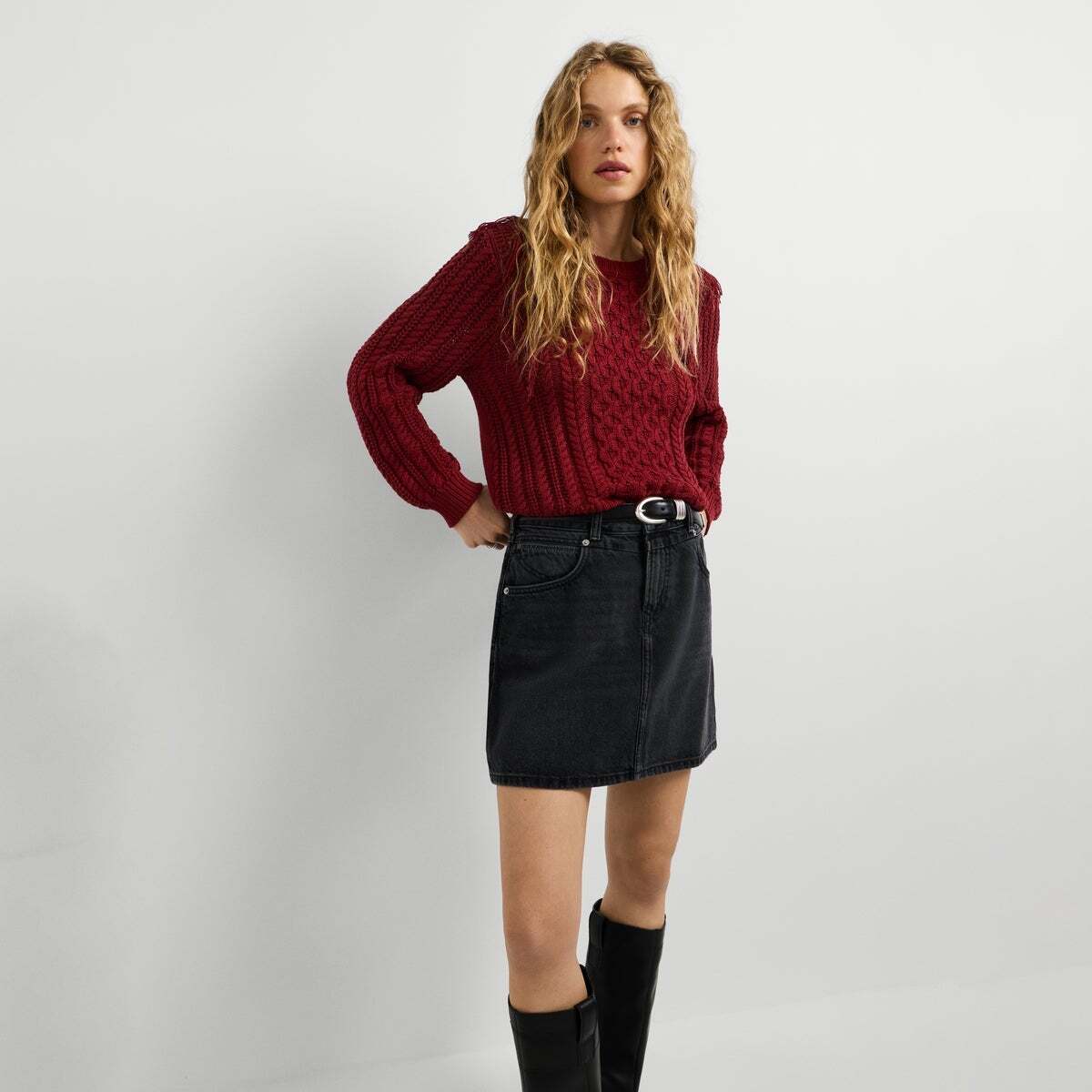 Jupe Courte Coupe Regular En Denim 11,5 oz noir/noir rigide den, PEPE JEANS