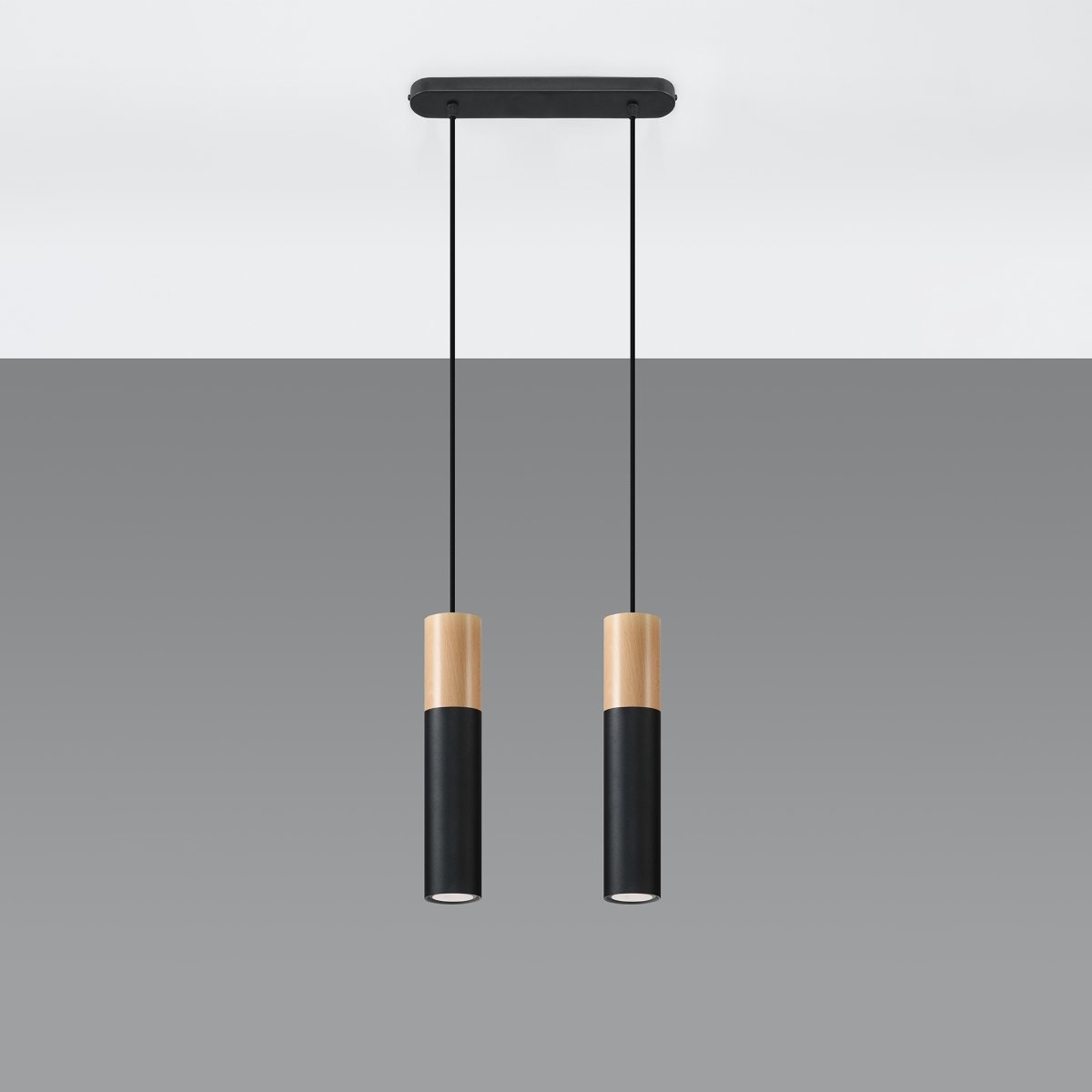 Suspension Acier Bois Naturel/Noir GU10 2 Pablo marron, EDEN