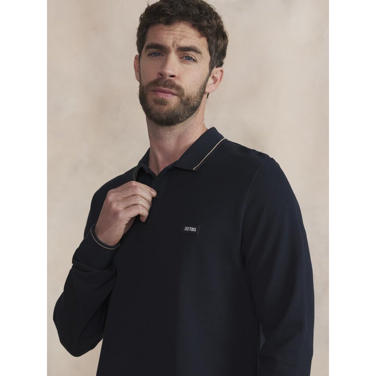 Polo manches longues NYLASPOL marine, TBS