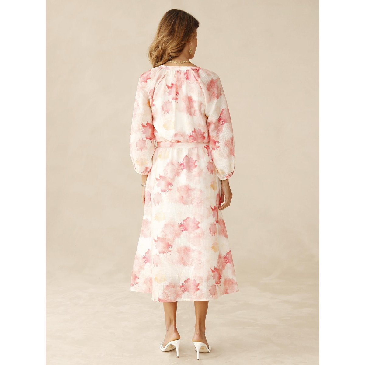 Robe longue taille élastiquée imprimé rose, DAXON