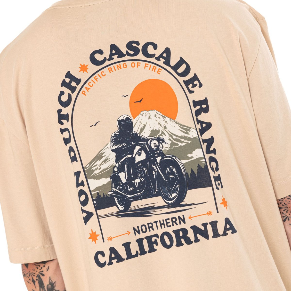 Tee shirt coton ROAD beige/bleu/orange, VON DUTCH