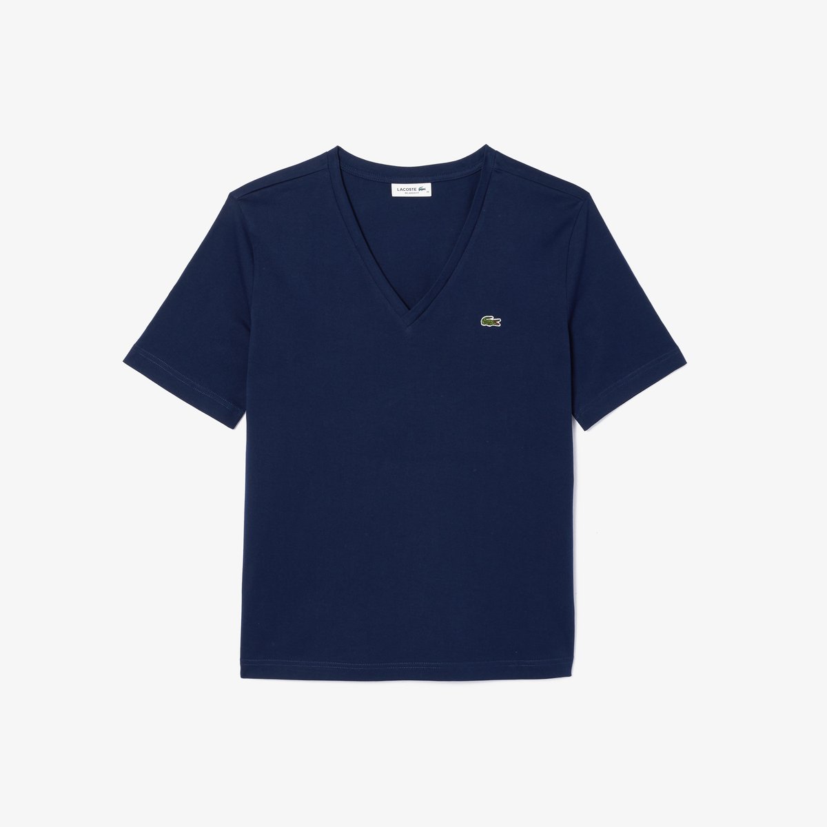 T-shirt relaxed fit coton doux col V bleu-166, LACOSTE