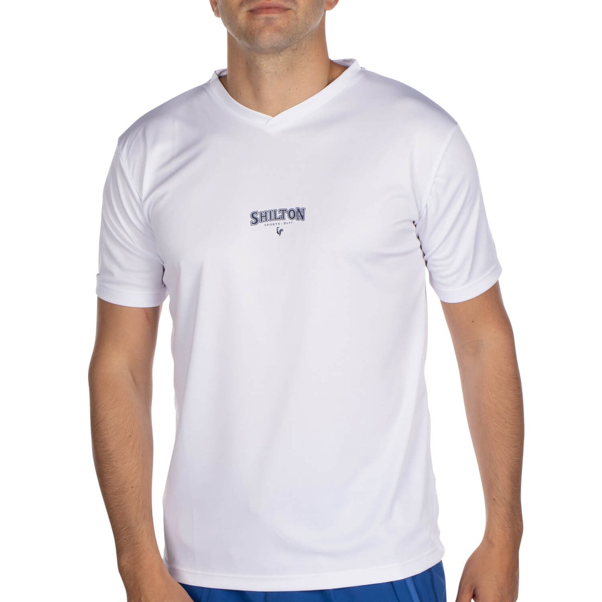 T-shirt de sport col V blanc, SHILTON