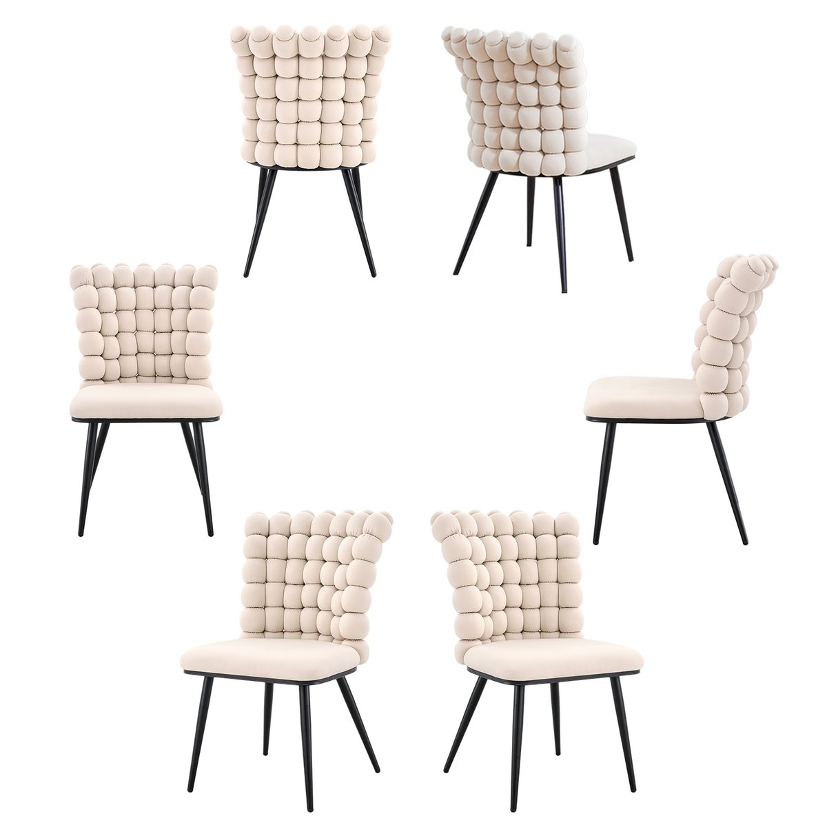 Lot de 6 chaises de salle à manger en velours avec pieds métal, BOBBI beige, MEUBLES COSY