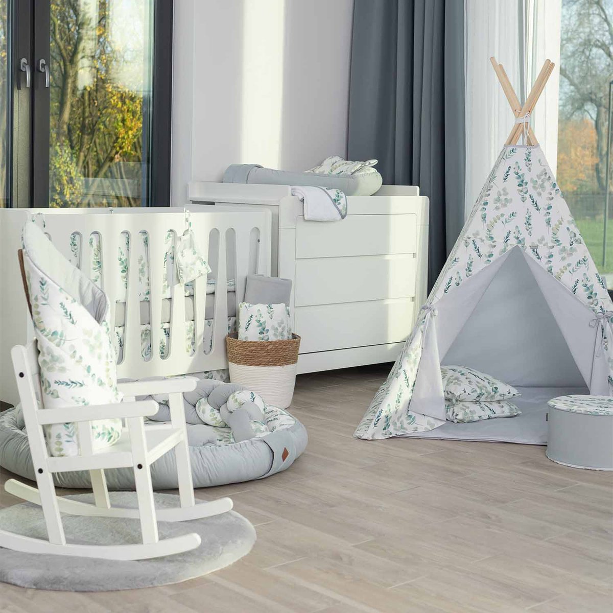 Gigoteuse d'emmaillotage en gaze de coton EUCALYPTUS gris, SEVIRA KIDS