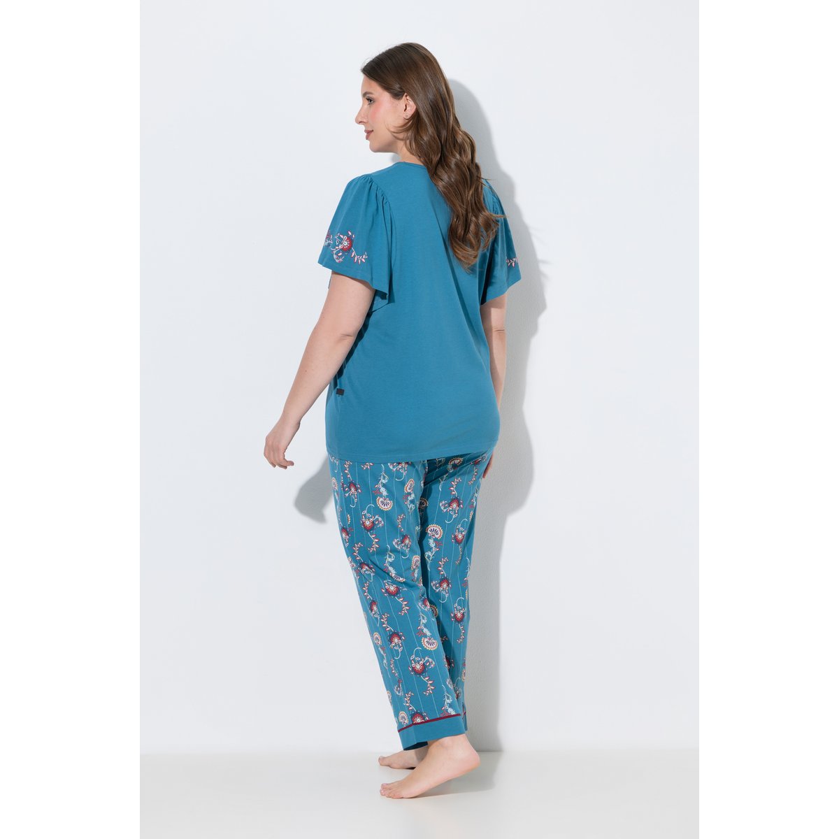 Pyjama motif cachemire, encolure en V pétrol, ULLA POPKEN