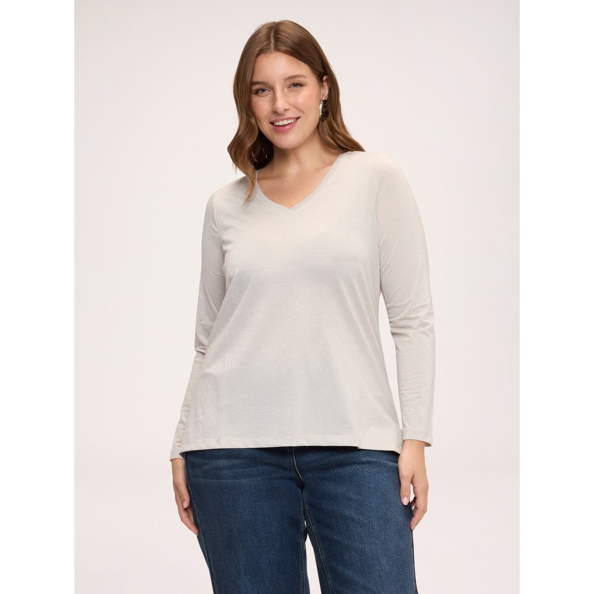 T-shirt col en V beige, FIORELLA RUBINO