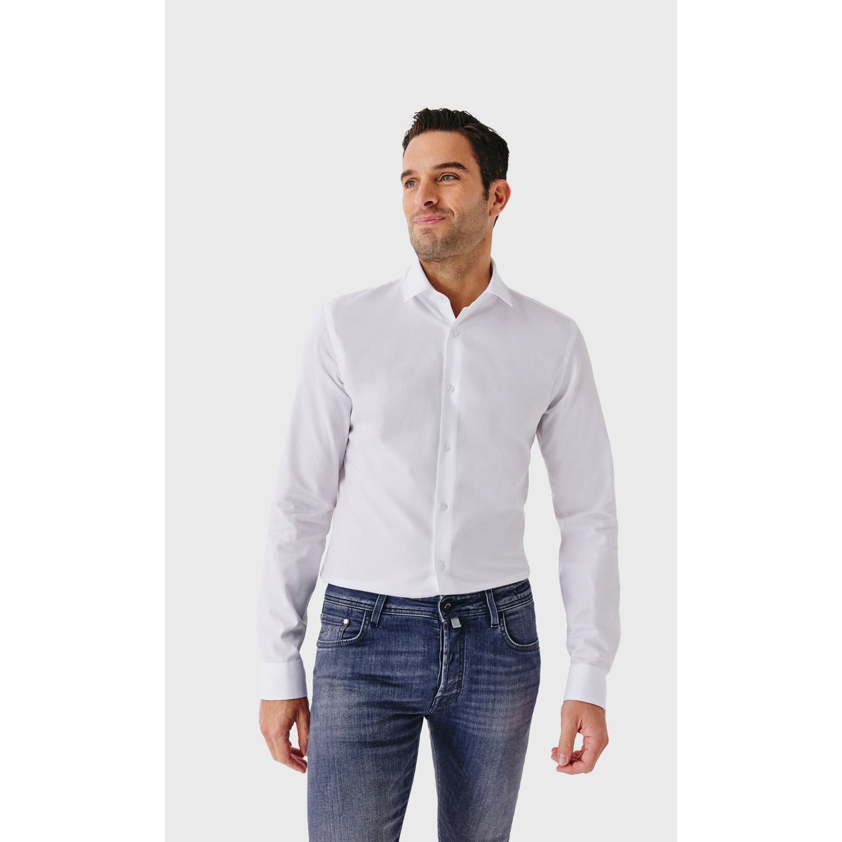 Chemise Slim fit easy care en oxford de coton blanc, ACROSS