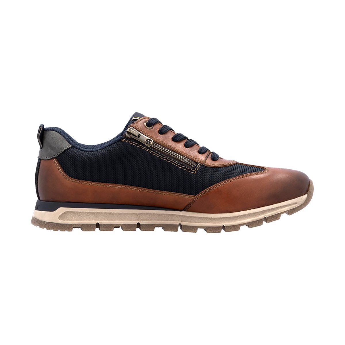 Sneakers en cuir cognac avec semelle à talon plat et zip latéral cognac, RIEKER