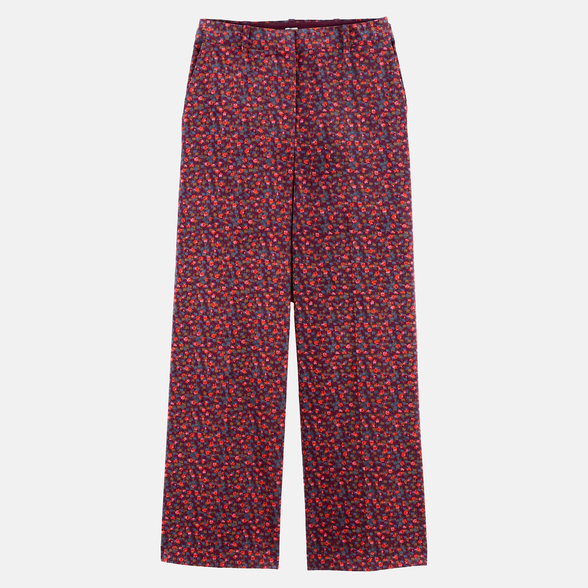 Pantalon large taille haute, en velours, imprimé floral imprimé fleurs fond marine, LA REDOUTE COLLECTIONS