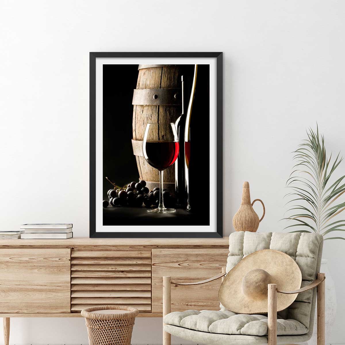 Affiche cuisine vin rouge affiche + cadre en bois - noir, HEXOA