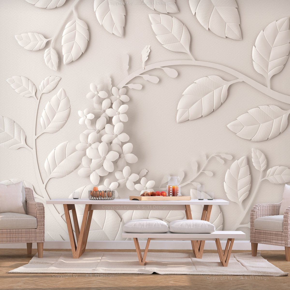 Papier peint intissé panoramique Fleurs Paper Flowers (Cream) multicouleur, EDEN