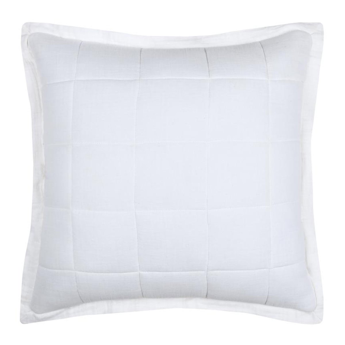 Coussin carré uni en gaze de coton surpiquée blanc, LOVELY CASA