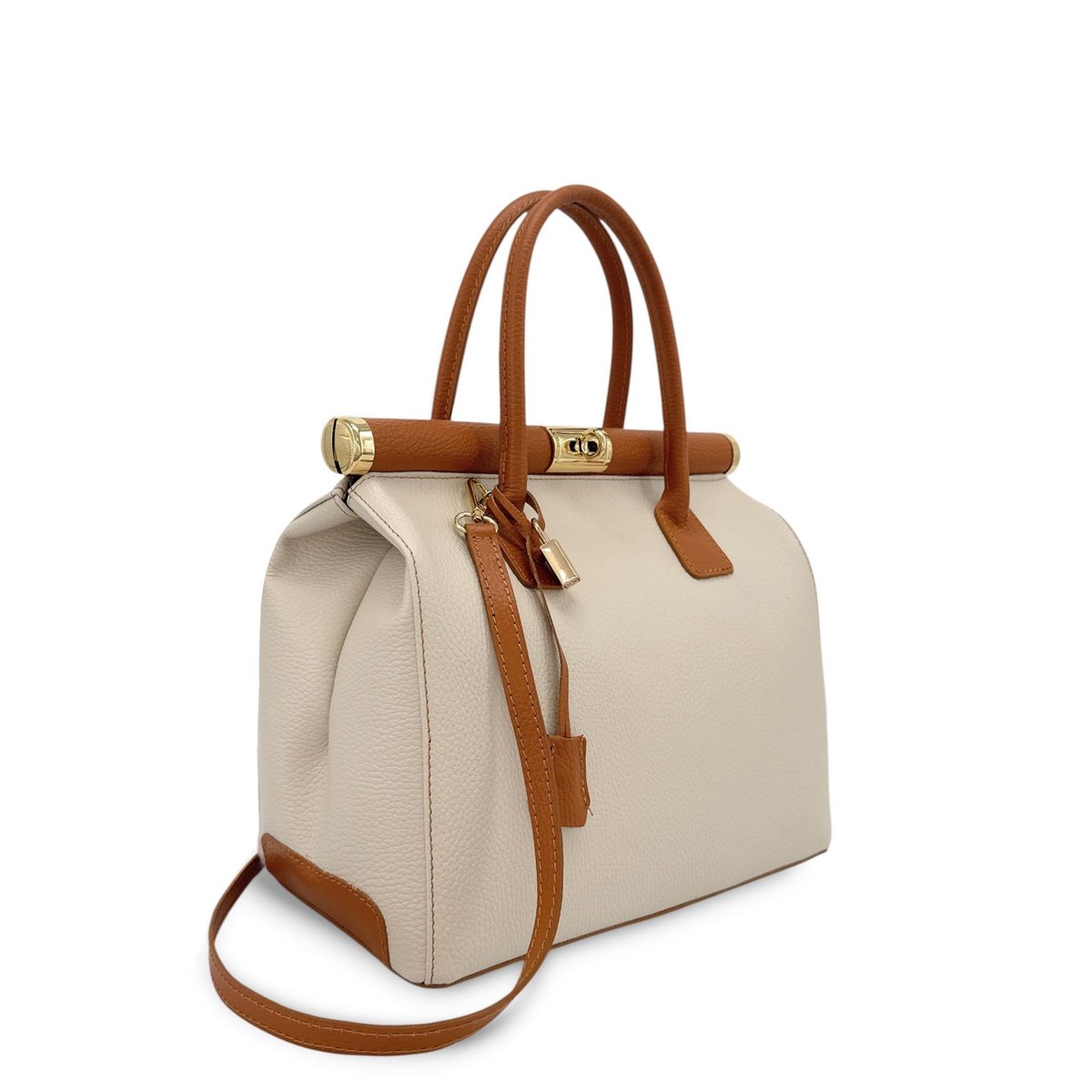 Sac à main en cuir italien TROCADERO beige camel, OH MY BAG
