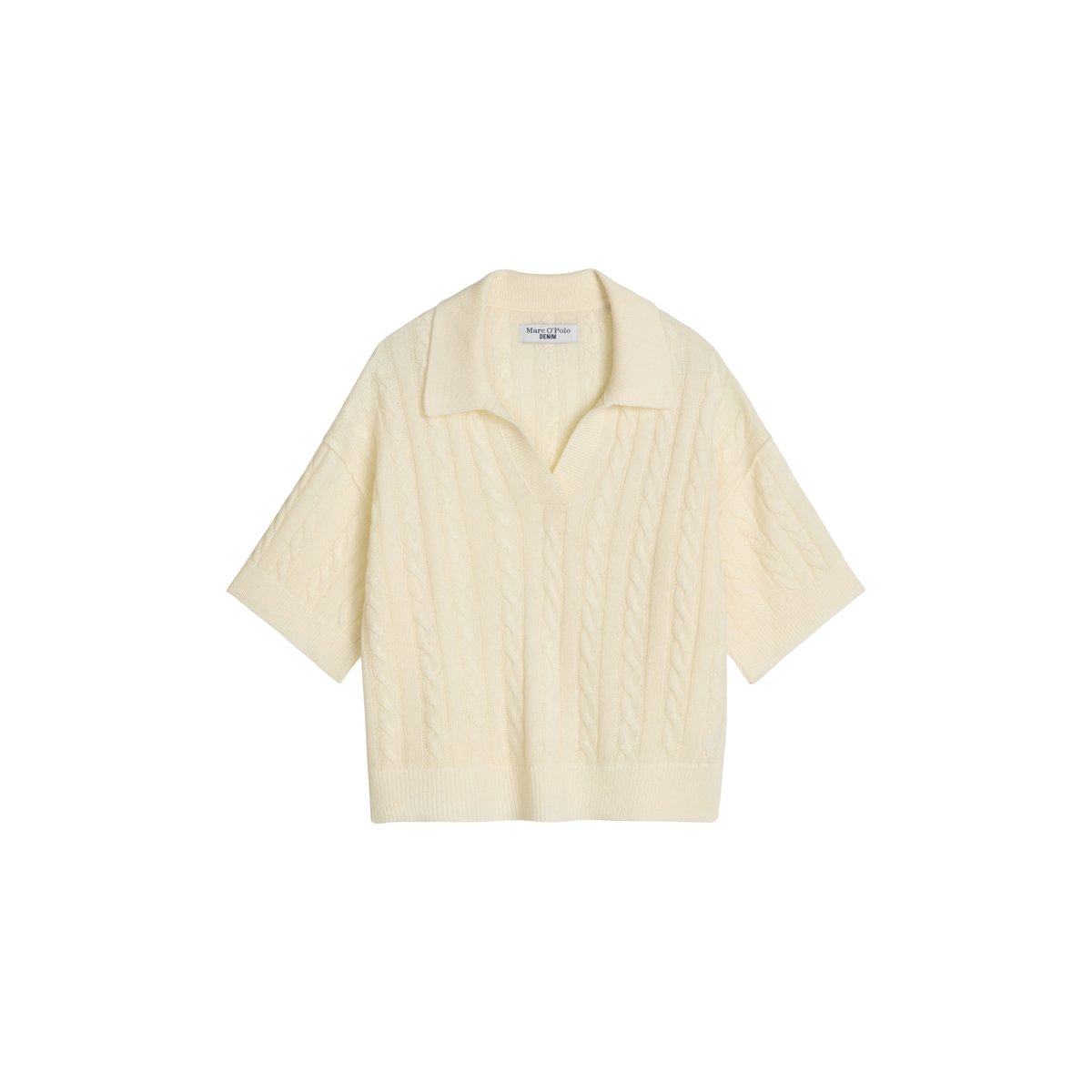Polo en maille oversize en mélange de laine vierge douce blanc, MARC O’POLO DENIM