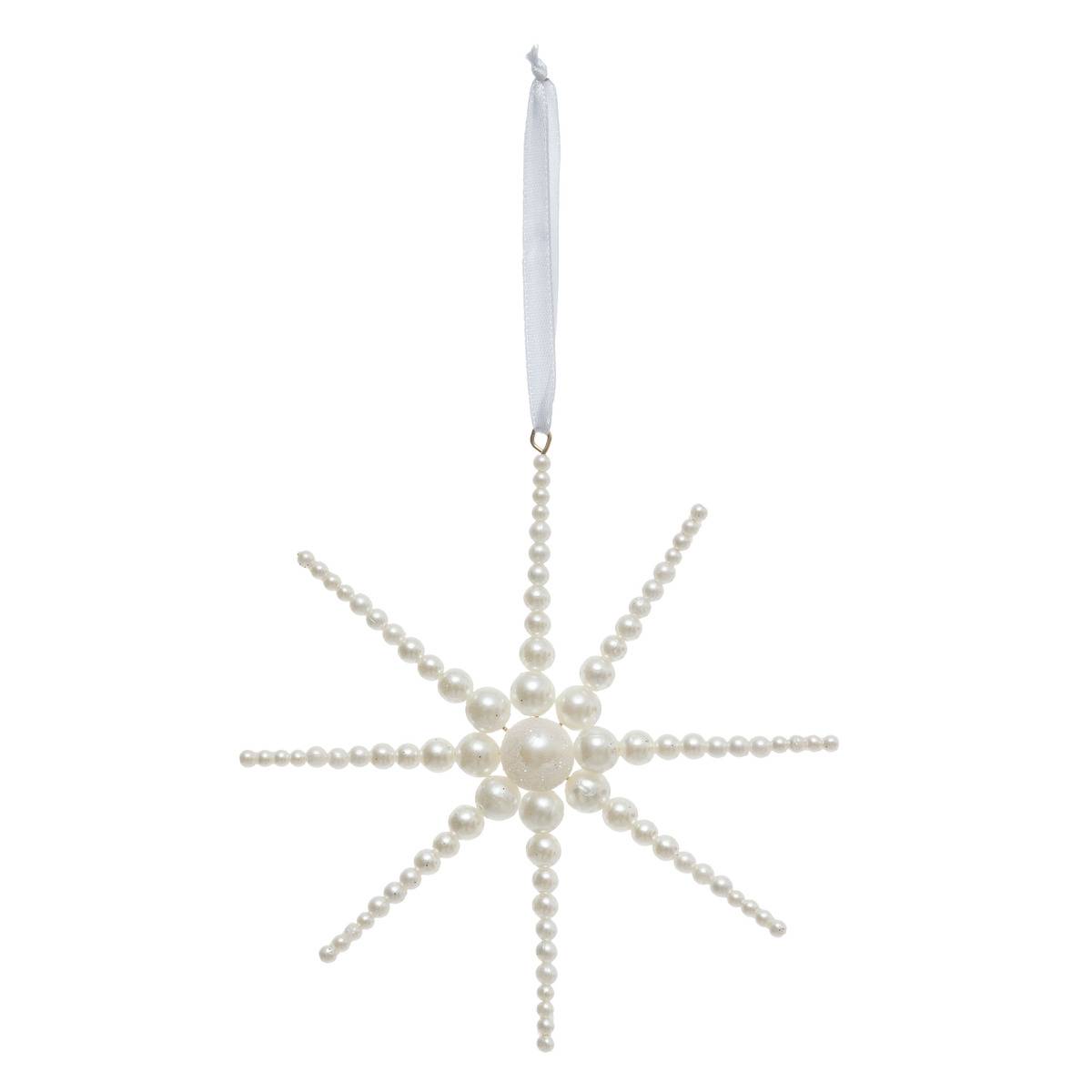 Décoration de sapin étoile perles nacre 13cm blanc, ATMOSPHERA