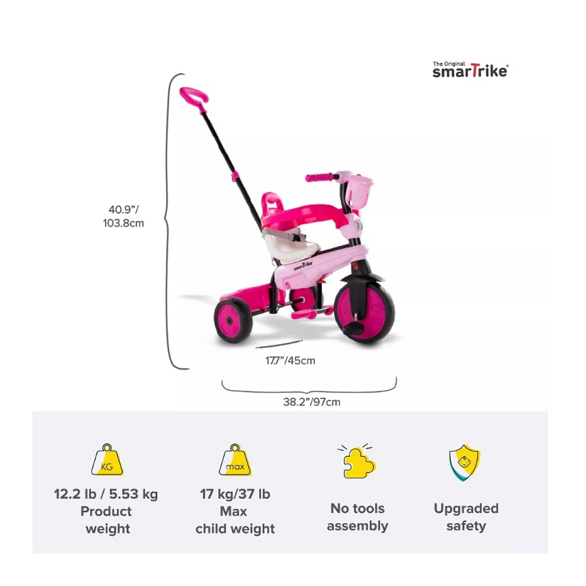 Tricycle Breeze rose evolutif couleur unique, SMARTRIKE