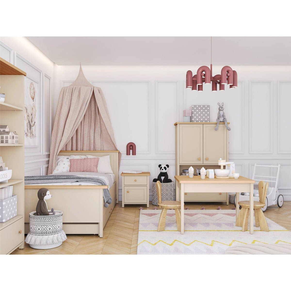 Table enfant bois collection STORY beige sable et chêne blanchi, RECOLLECTION