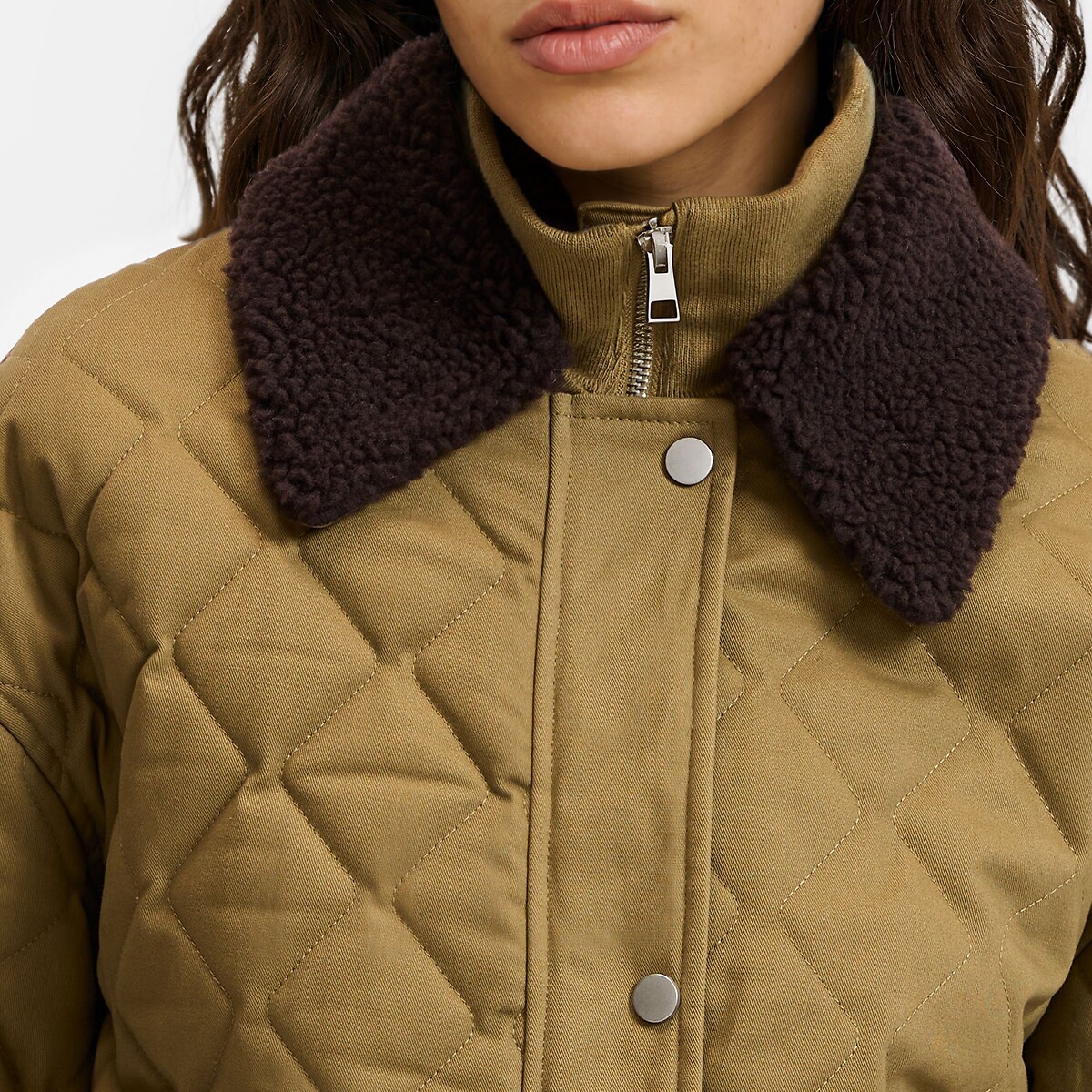 Blouson matelassé à col duveteux amovible vert kaki, LA REDOUTE COLLECTIONS