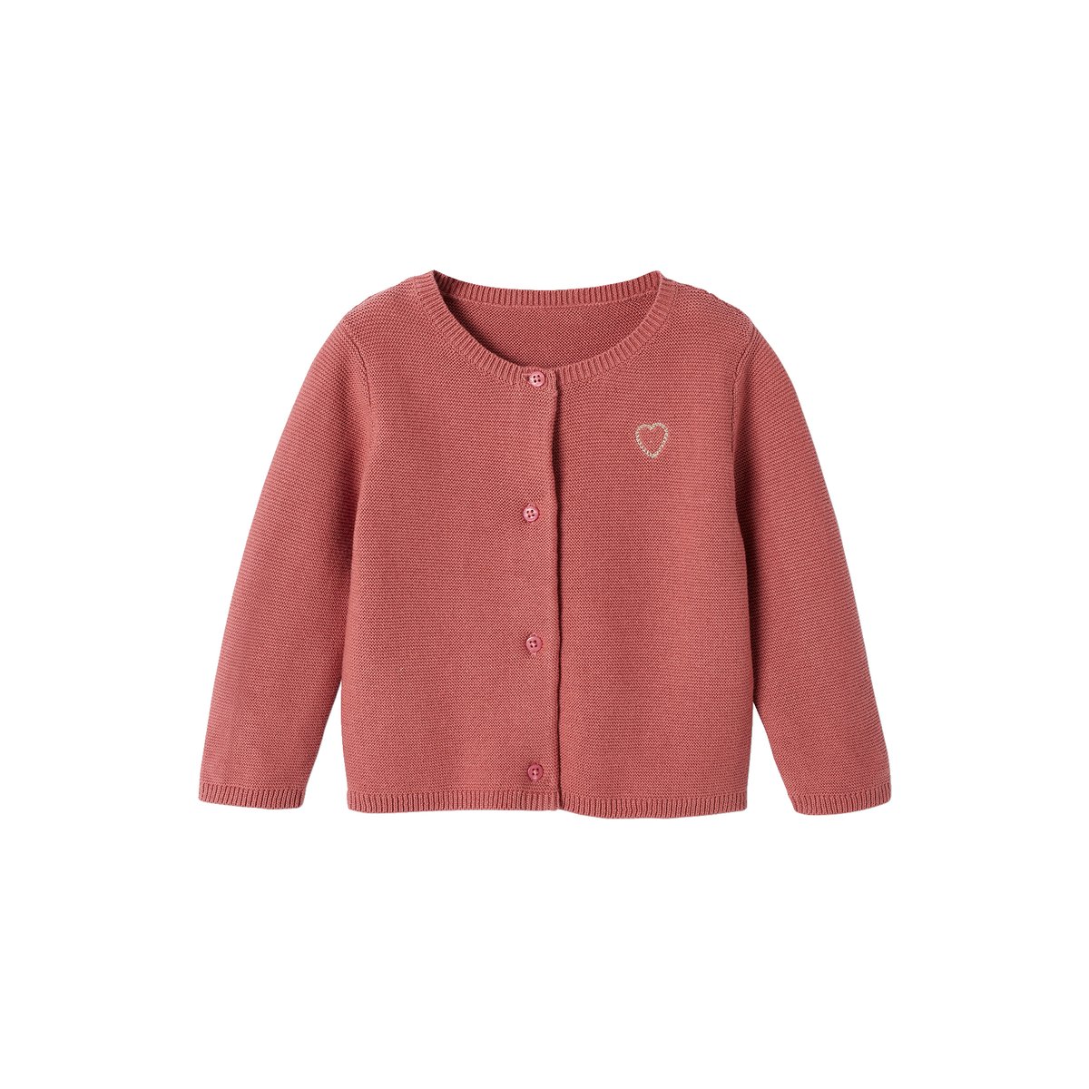 Cardigan broderie dorée coeur vieux rose, VERTBAUDET