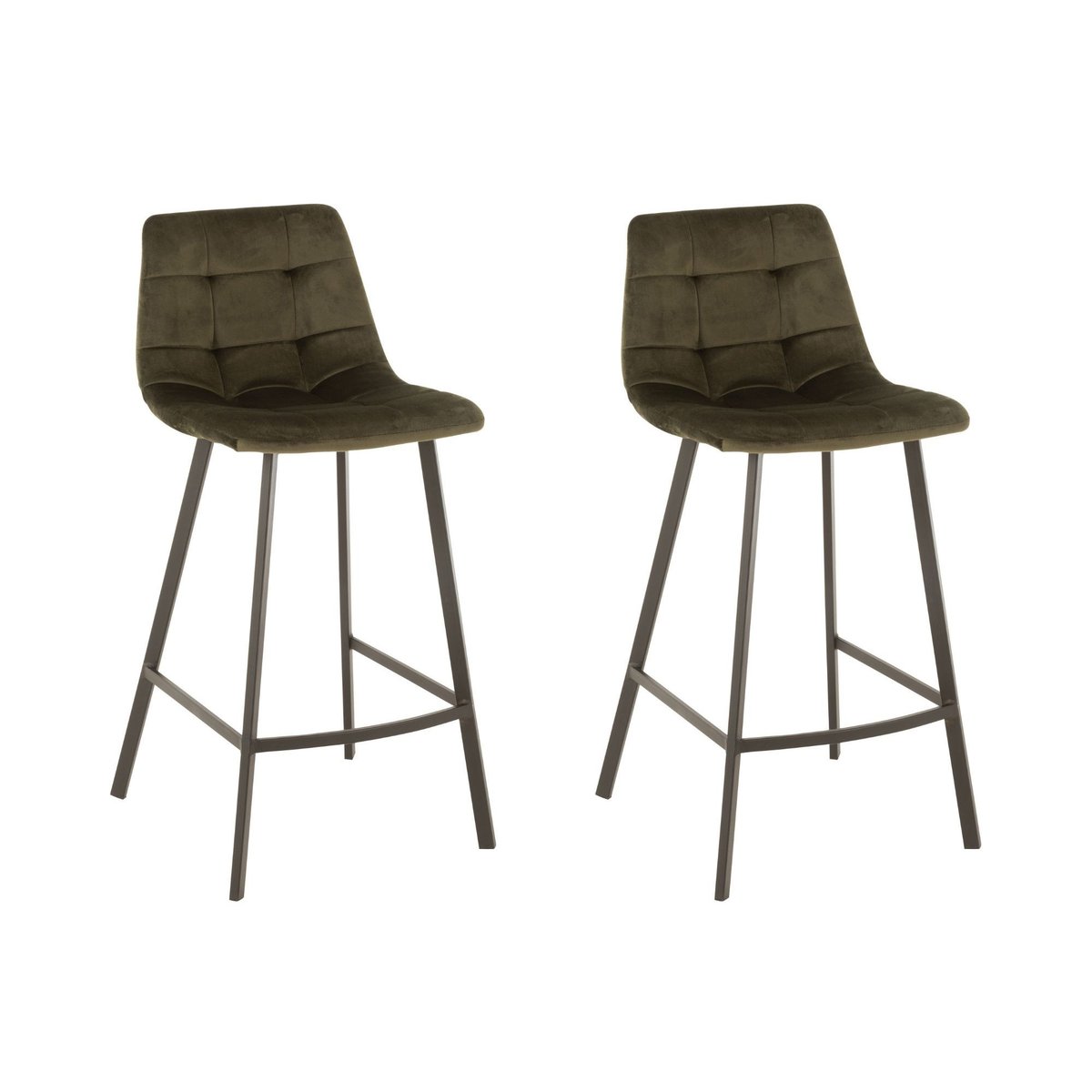 Chaises de bar en velours peau de pêche et métal (lot de 2) - OLIVIA vert foncé, HELLIN, DEPUIS 1862