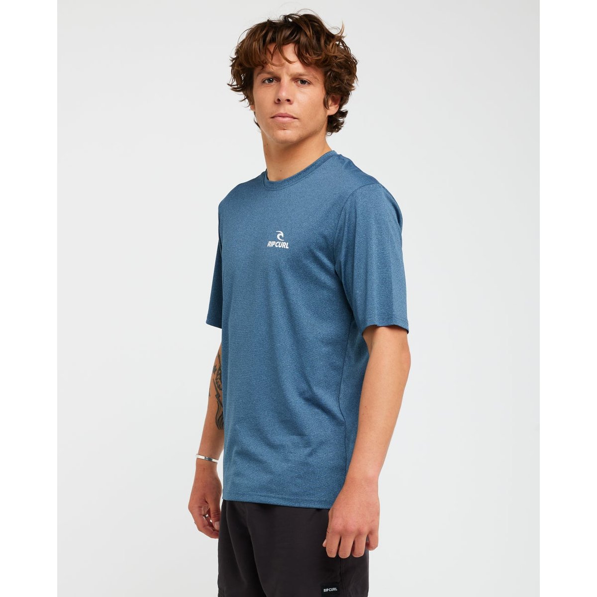 T-shirt anti-UV STACK UPF50 manches courtes marine chiné, RIP CURL