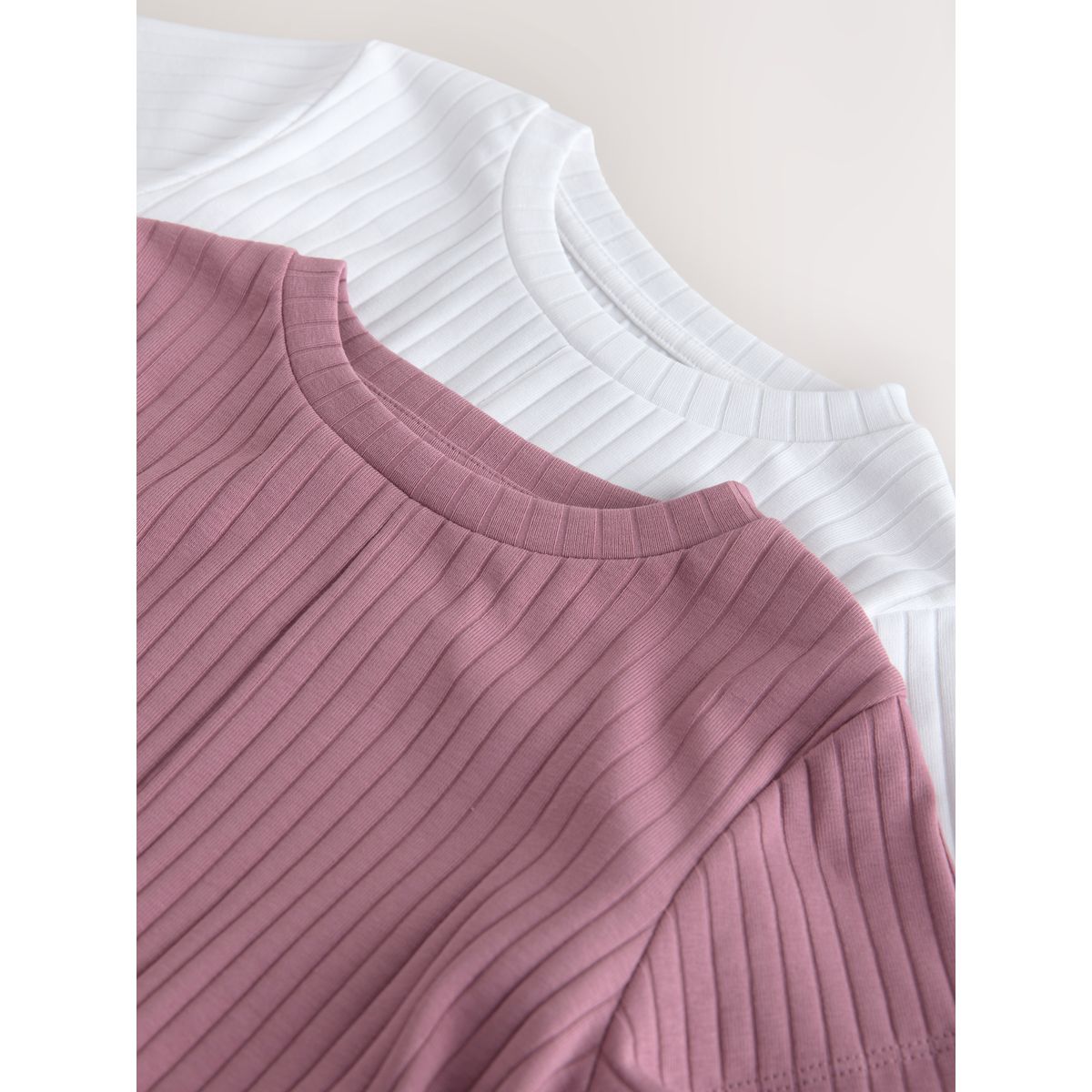T-shirt cache-cœur côtelé, lot de 2 rose/blanc, NEXT