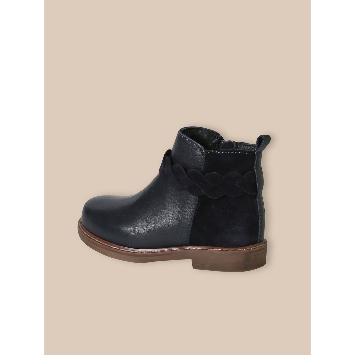 Boots tresse en cuir marine, CYRILLUS