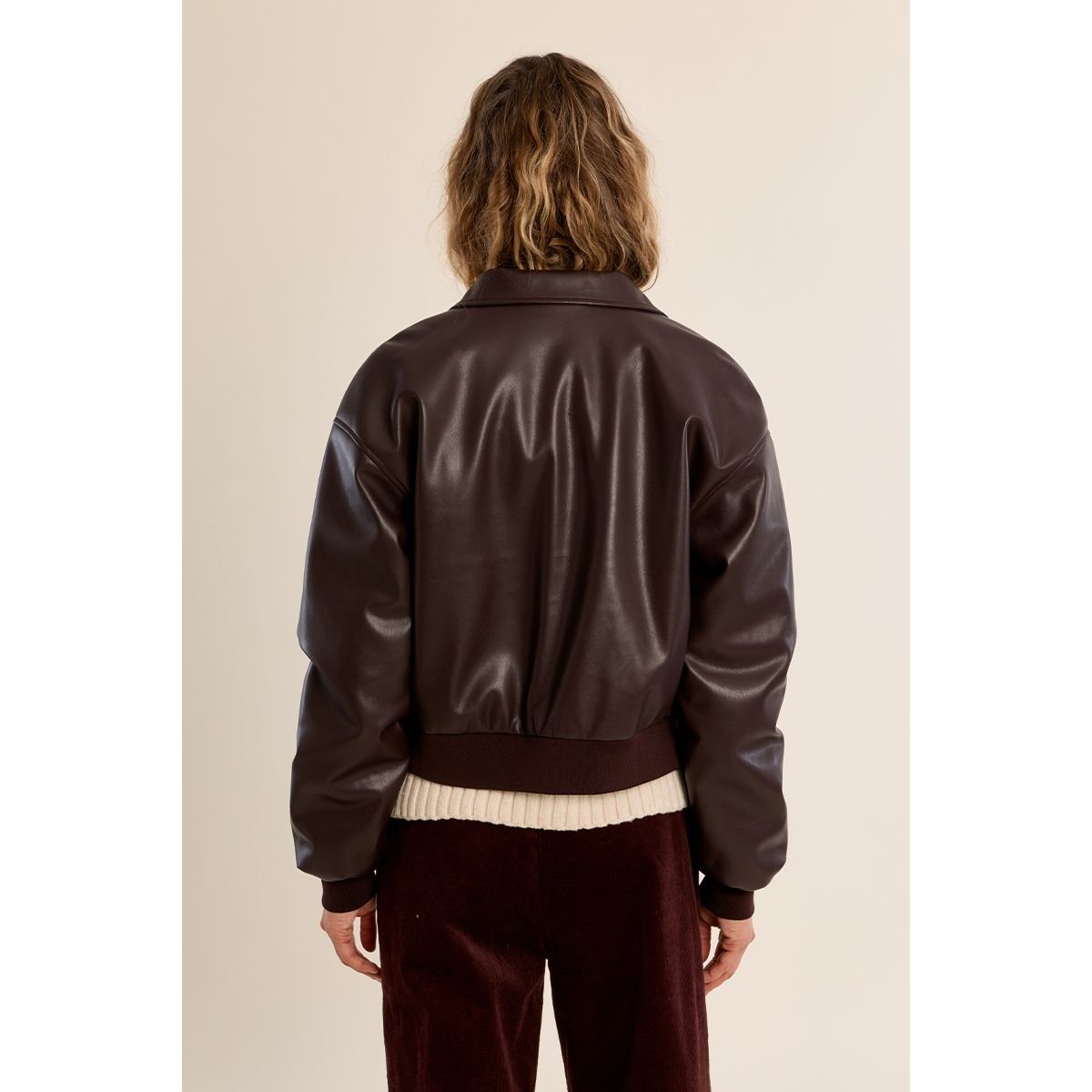 Bomber en simili-cuir chocolate, MOLLY BRACKEN