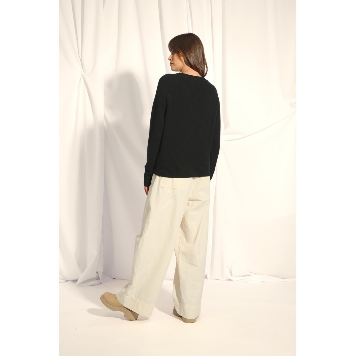 Pull Col Rond 4 Fils Noir Kona noir, JUST CASHMERE