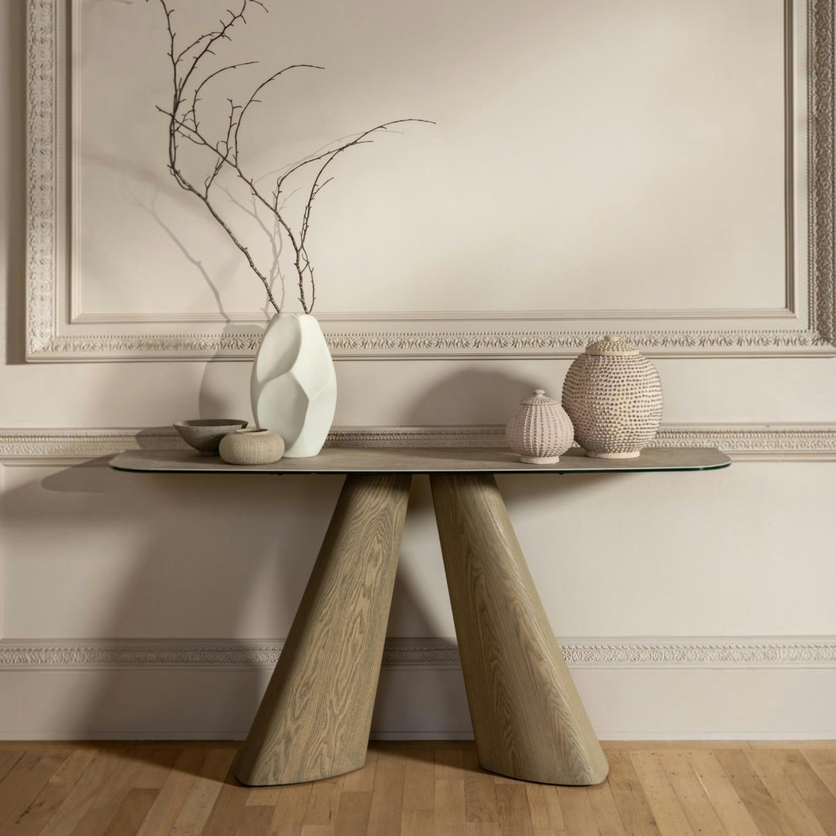 Console d'entrée design en céramique CALA beige, PIER IMPORT
