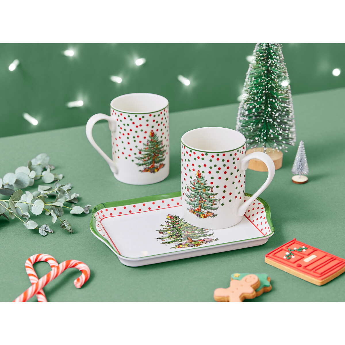 Christmas Tree Polka Dot Mug & Tray Set white, SPODE