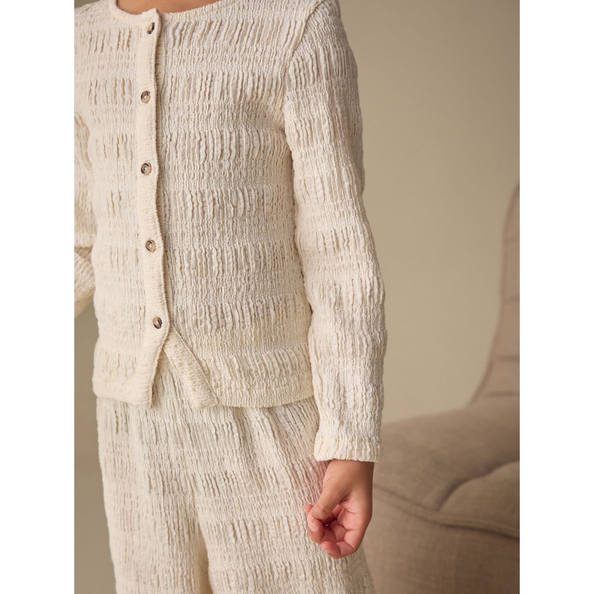 Ensemble pantalon large et cardigan texturé écru, NEXT
