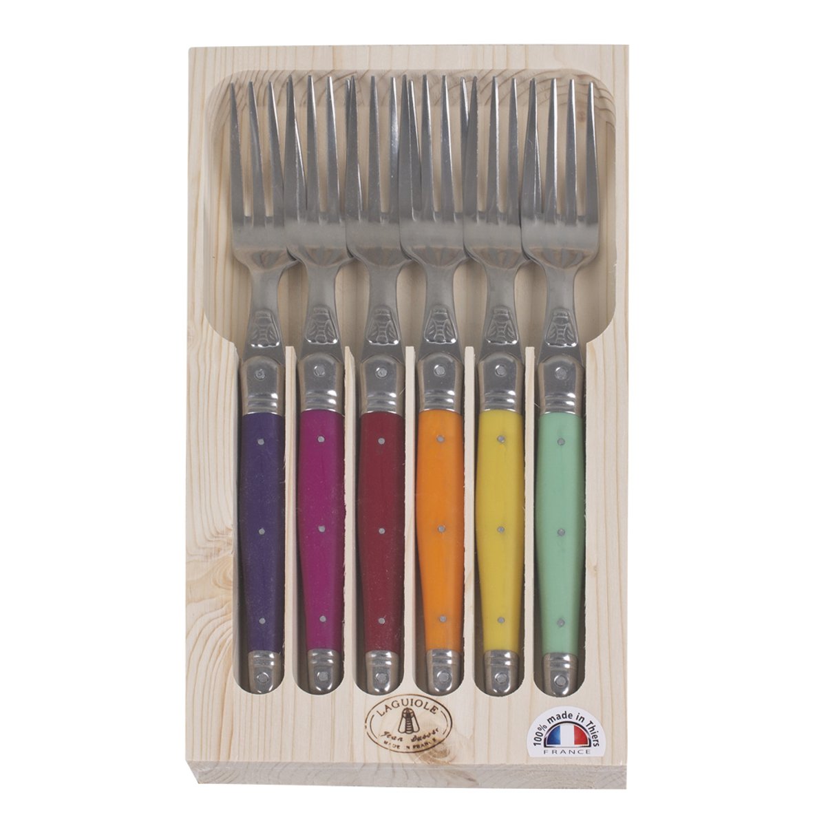 Coffret 6 fourchettes laguiole irise assorties multicolore, JEAN DUBOST