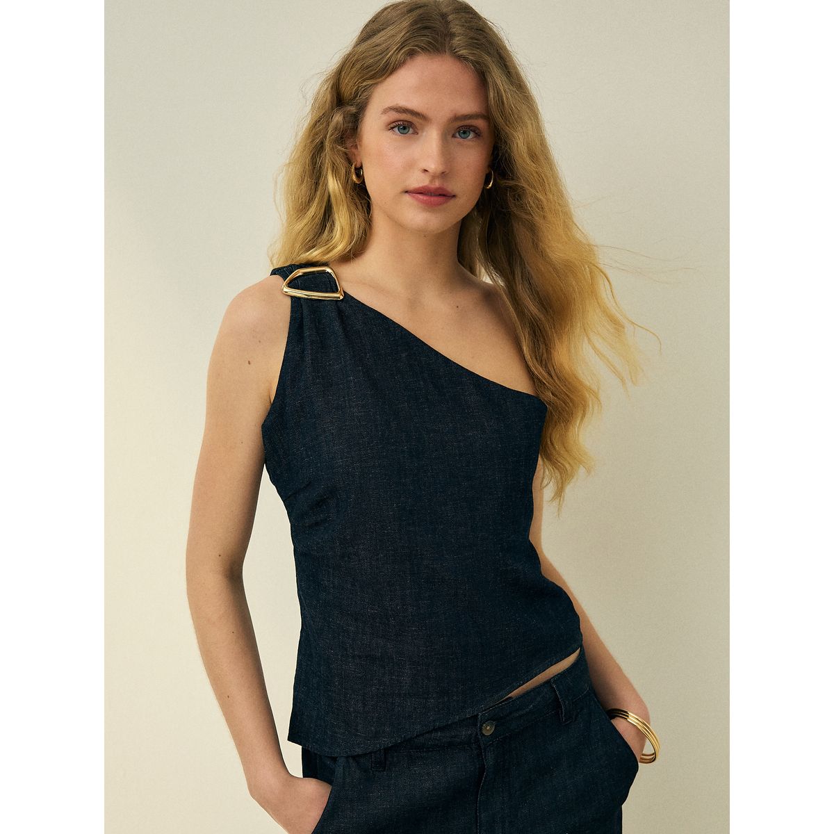 Haut asymétrique en denim n. premium bleu indigo, NEXT