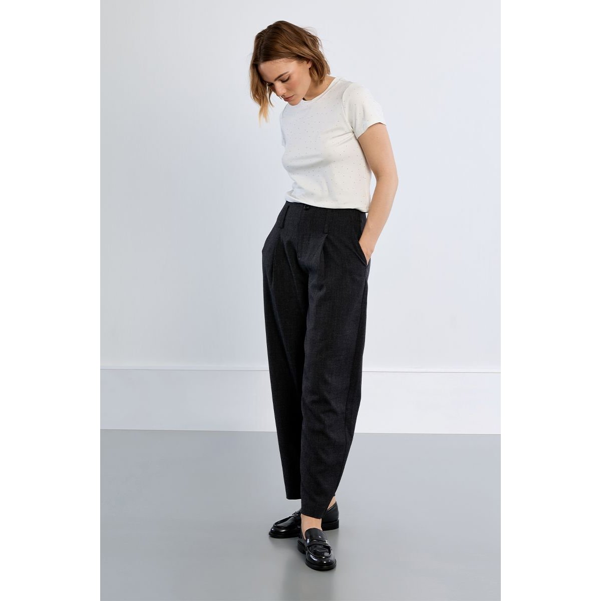 Pantalon barrel, à pinces noir, LILI SIDONIO