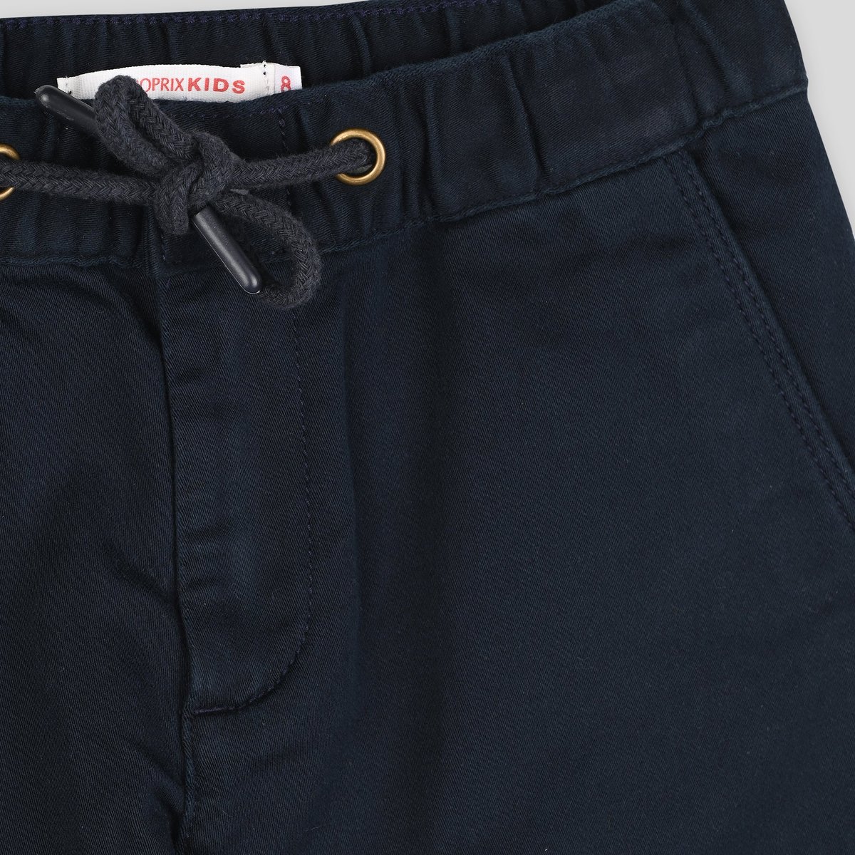 Pantalon droit élastiqué uni en coton BIO GOTS marine, MONOPRIX