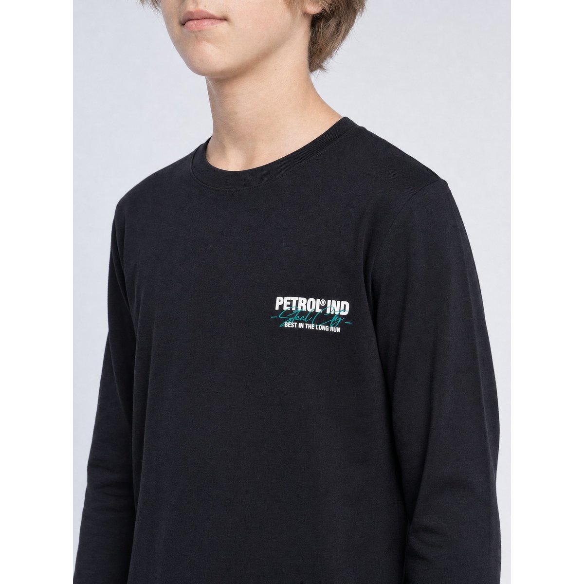 T-shirt manches longues en coton bleu steellake noir deep black, PETROL INDUSTRIES