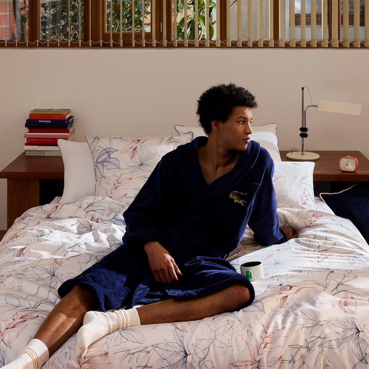 Peignoir de bain en coton, L RENÉ marine, LACOSTE HOME
