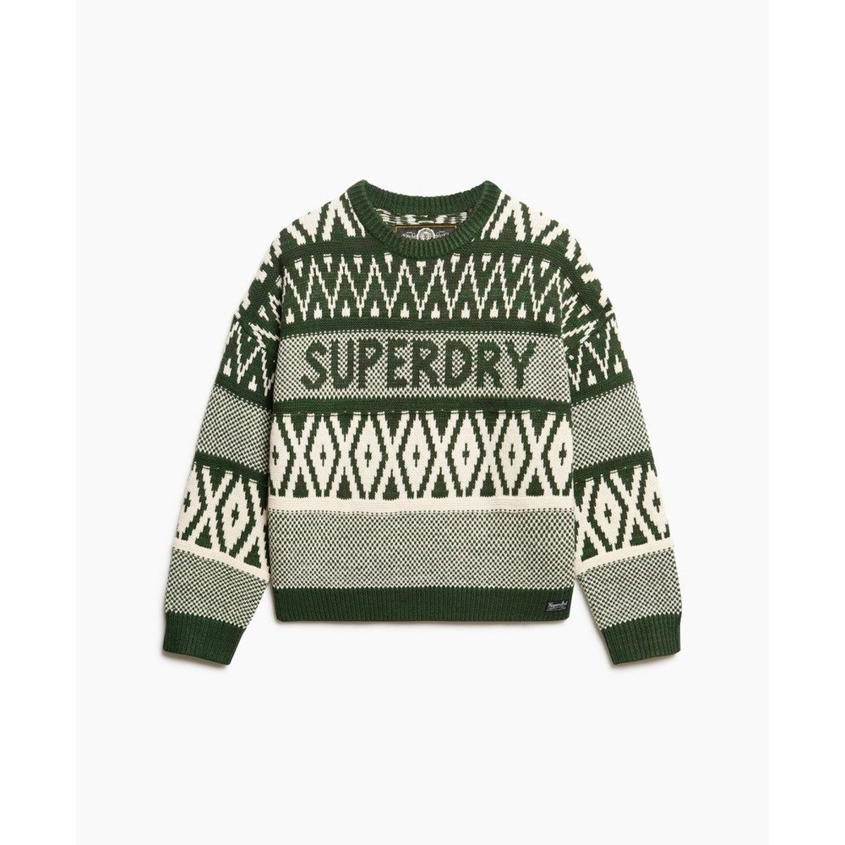 Pull ras-du-cou à motif vert pin foncé, SUPERDRY