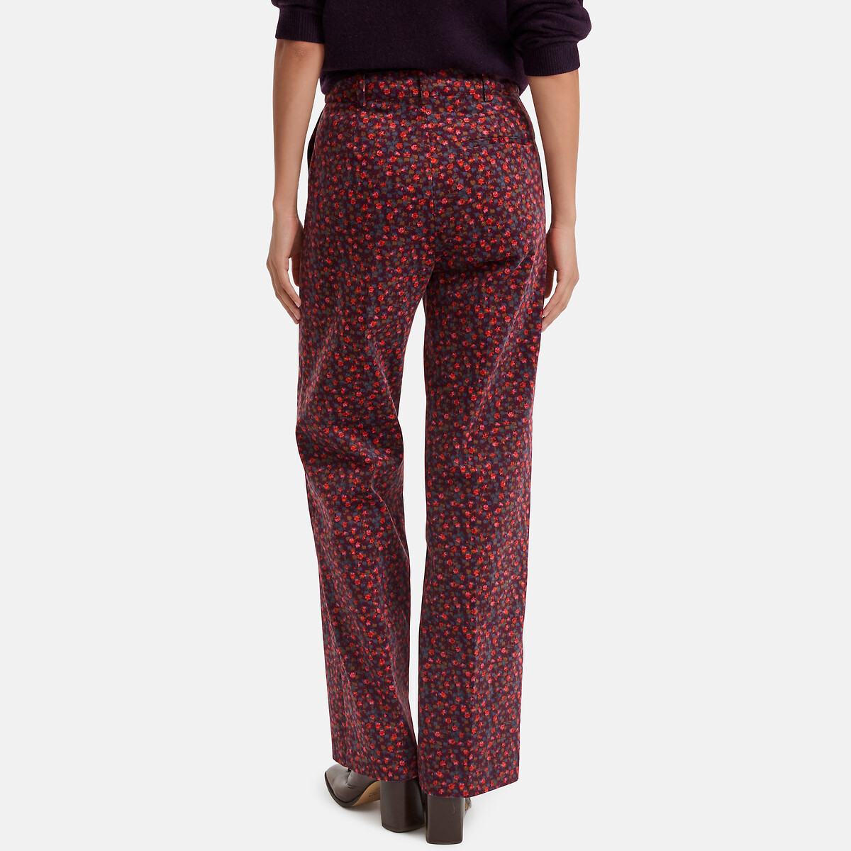 Pantalon large taille haute, en velours, imprimé floral imprimé fleurs fond marine, LA REDOUTE COLLECTIONS