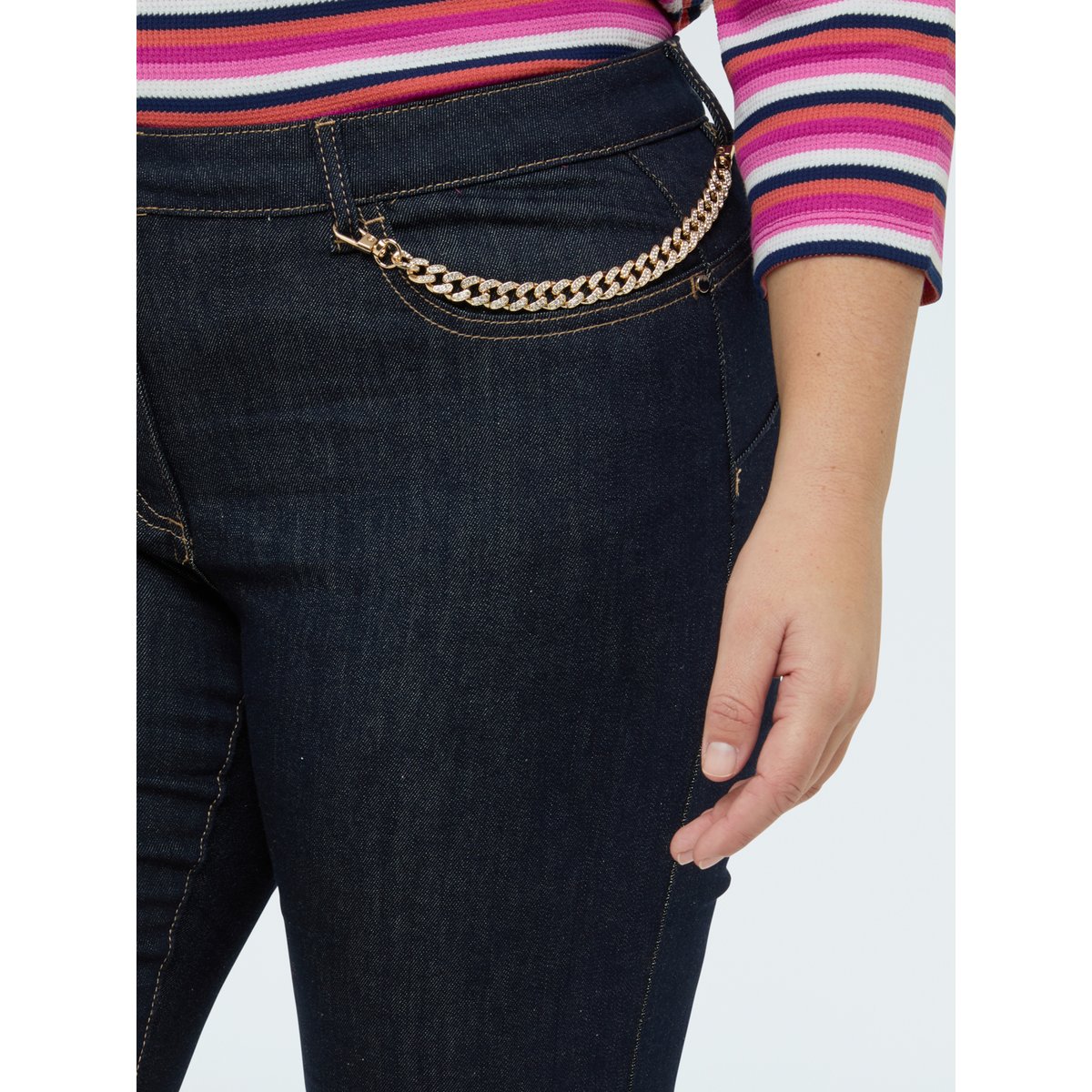 Jean Kick Flare avec chaînette décorative bleu, FIORELLA RUBINO