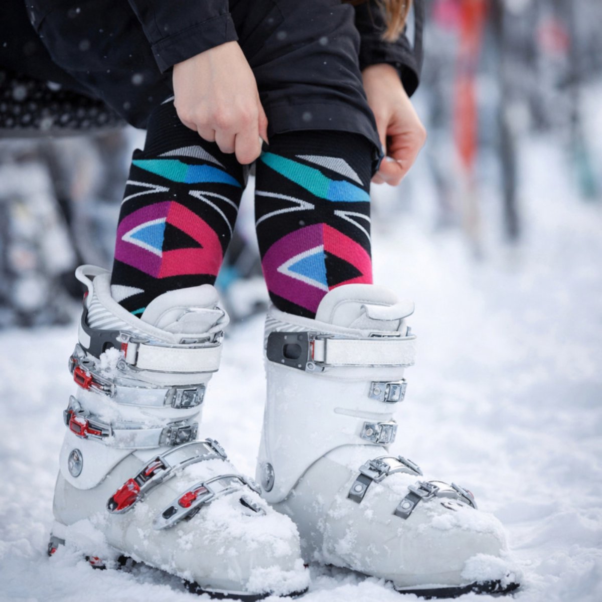 Mi-bas ski Femme GLAM POP Thyo noir multicolore, THYO